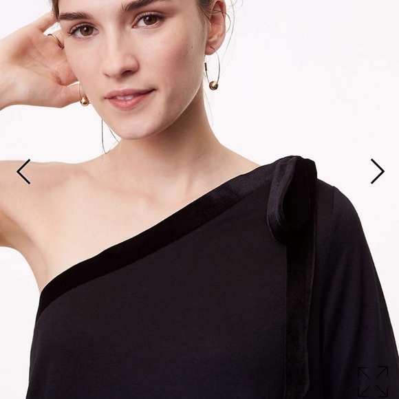 NWT LOFT Black Velvet Tie One Shoulder Top - Picture 2 of 4